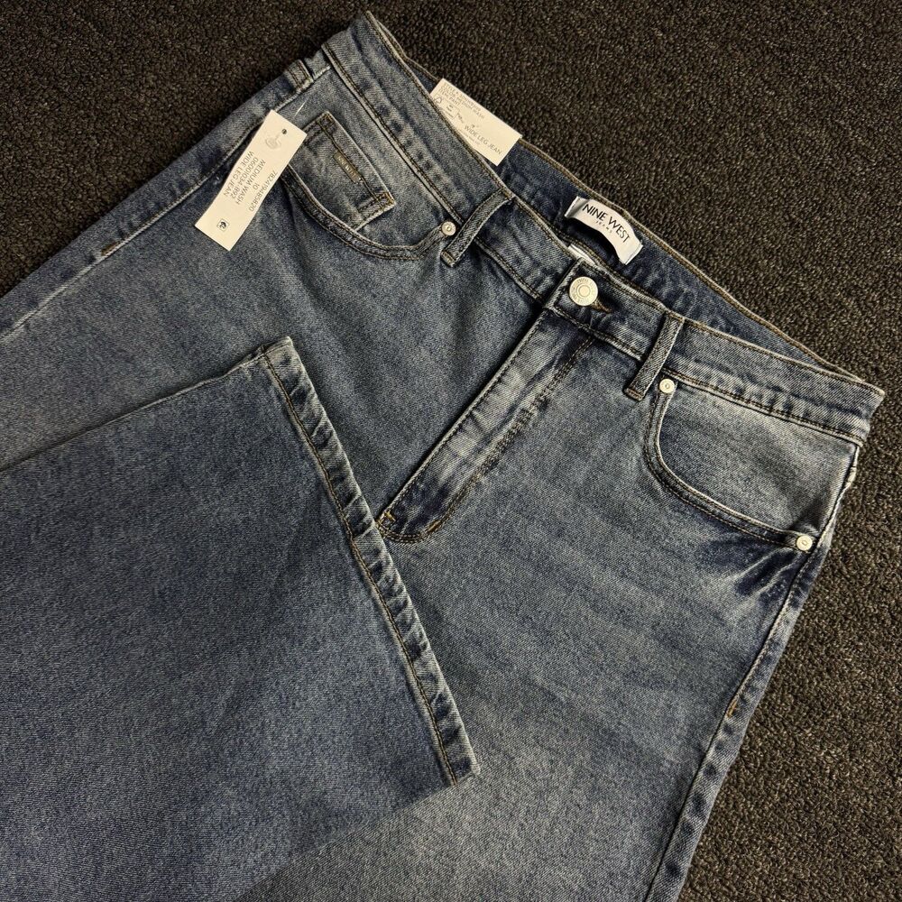 NWT Nine West Women's High Rise Heavyweight Pockets Wide Leg Jeans